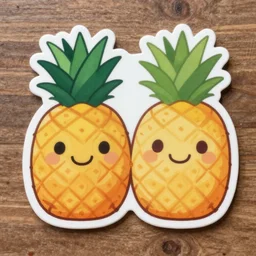 die cut sticker of anime two cute smiling pineapples