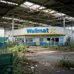 abandoned overgrown walmart, photo from inside