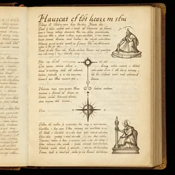 photo of a page from a fantasy wizard's textbook. the book is old, leather bound, yellowed pages and hand written in large loopy writing with step by step illustrations. the page is showing how to cast a spell. illustrations in the book are by artgerm and greg rutkowski