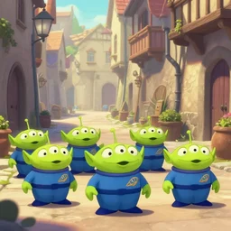 cute weird aliens walking a medieval street, fantasy, concept art, artstation, disney, pixar, dreamworks, anime, tyler edlin, feng zhu, jordan grimmer, thomas karpi