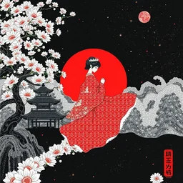 album cover art for kanji large princess spinning tessellation red white black by akihiko yoshida