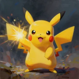 abstract painting of pikachu unleashing his power, dramatic lighting, intricate detail