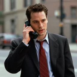 phone call scene in American Psycho (1999)