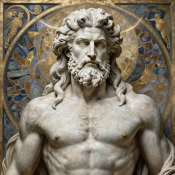 painted portrait of rugged zeus, asymmetrical, god of thunder, greek god, white hair, masculine, mature, handsome, abs, upper body, muscular, hairy chest, fantasy, intricate, elegant, highly detailed, digital painting, artstation, concept art, smooth, sharp focus, illustration, art by gaston bussiere and alphonse mucha
