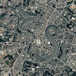 satellite view of a town shaped like a dragon