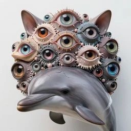 a high resolution photo of a complex head, grown together various animal eyes, amphibia hairless veins wrinkles morphing nature documentary, cracked plastic wrap, dolphin gills morph scales merged in fur skin, wrinkled muscles skin, veins merged feet head, displacement, distorted animal head face eyes arms tail 1 5 0