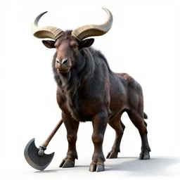 stern minotaur with axe, high detail digital art, full body, standing, isolated on a pure white background, centered, whole figure in frame, sharp focus, studio lighting