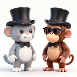 tom waits and a monkey wearing top hats and monocles