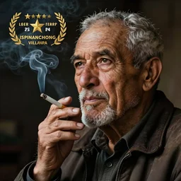 portrait of old man smoking a cigarette, photo realistic, photo of the year