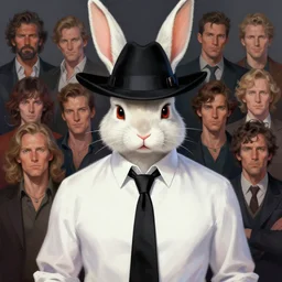 A digital painting of a Rabbit with a mafia hat a Black Tie on a white Shirt, by Stanley Artgerm Lau, frank frazetta, Rossdraws, James Jean, gerald brom, Andrei Riabovitchev, Marc Simonetti, and Sakimichan, trending on artstation