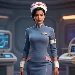 epic professional digital art of stunningly gorgeous female latina starship nurse in medic uniform, by leesha hannigan, iris van herpen, artstation, cgsociety, wlop, epic, much wow, much detail, gorgeous, detailed, masterpiece