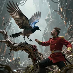 the shrike fighting the colonel, over the tree of pain, epic sci fi battle, over intricate alien world, hyperrealist, dramatic, cinematic, breathtaking, octane, unreal 5, 8 k, photoshop, ultra detailed