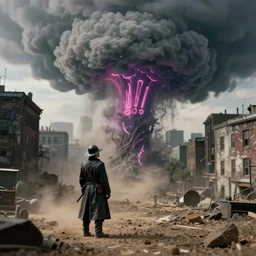 tilt shift, 1 9 1 2 wwi,!!! cumulonimbus tree in a city, beack plague doctor, dirt and dust,! neon mold, film still 3 5 mm, 3 2 k,! colorized photo, dystopian environment, intricate, highly detailed movie, concept, smooth, sharp focus, artgerm