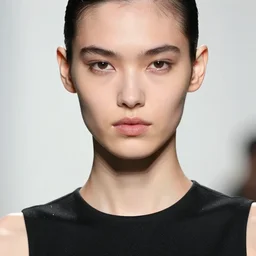 close up of face from a fashion model with edgy black Thierry Mugler dress in circuit style,  catwalk photo,   fall-winter 2015-2016, highly detailed
