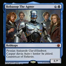 robocop from magic the gathering, by simon stalenhag, syetlin velinov, rembrandt, caspar david friedrich, ilya kuvshinov, digital art painting, 4 k, mid shot