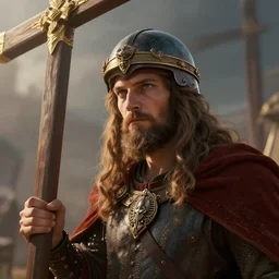 A closeup of a holy crusade by Greg Rutkowski, 4k photorealistic, volumetric lighting, HD, high details, dramatic, trending on artstation