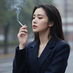 portrait of a gorgeous woman smoking a cigarette outside in the rain, by takehiko inoue and kim jung gi and hiroya oku, masterpiece illustration, ultrarealistic