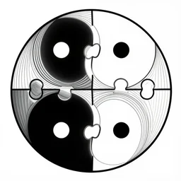 yin yangs forming a tesellated jigsaw pattern, a 4 k render by mc escher and dali, line art, 8 k, hd, high quality, vector edges