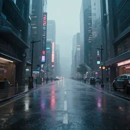 a film still from Love, Death and Robots, wide angle lens, sharp, dramatic lighting, futuristic city street level, rain