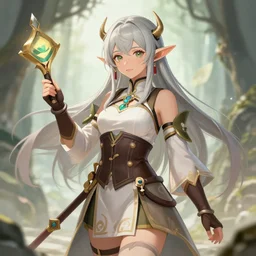 @SakimiChanArt official artwork of a female elf, SFW, trending on ArtStation