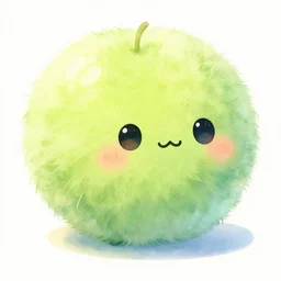 light lime colored cute puff ball with adorable face, beautiful watercolor illustration, digital art
