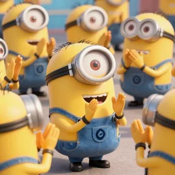 Minions clapping in applause, celebration. Hyperrealistic render, highly detailed, 4k, artstation.