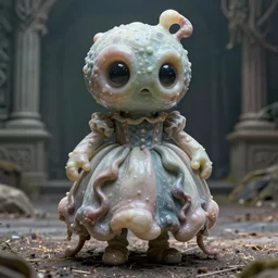absurdist wiggly blob in a dress, highly detailed, cam de leon & john j. park, cinematic light, giger, medium shot, ground angle, uhd 8 k, shallow depth of field