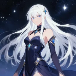 a female space mage with long white hair, star guardian inspired, perfect art, trending on pixiv, painted by greg rutkowski makoto shinkai takashi takeuchi, akihiko yoshida