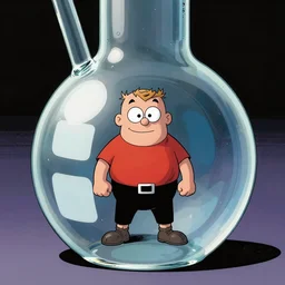 Marvel comic cover art, of a tiny man inside a glass beaker