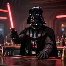 film still of Darth Vader working as a bartender in the new Star Wars movie, 4k