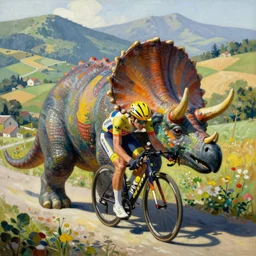 the tour de france . painted in german expressionist style by a triceratops