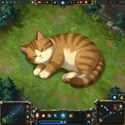 screenshot of a giant cat cat cat cat sleeping in the middle of the map, in a Starcraft 2 game