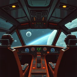 liminal spaceship cockpit with controls. ralph mcquarrie scenes. art by, keith parkinson, walter simonson, gerald brom, keith parkinson. star wars flight simulator