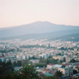 calm and soft city view with boke, mountains in a city, fantasy world, magic perspective photo, calm lighting, soft world, pleasant, kodak portra 8 0 0