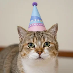 a cat with a party hat