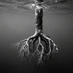 roots underwater, award winning black and white photography, high contrast, high definition