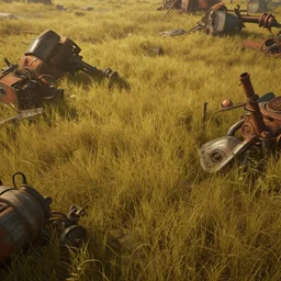 a highly detailed beautiful matte painting of the Outer Worlds screenshot, a tall grass field, broken machinery painted by Roman dirge