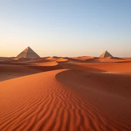 egyptian desert with red sand hills, beautiful, dawn, photorealistic, panoramic shot, 4 k