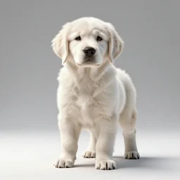 albino golden retriever puppy, clean 3d render, full body, isolated on a pure white background, centered, entire subject in frame, sharp focus, soft studio lighting