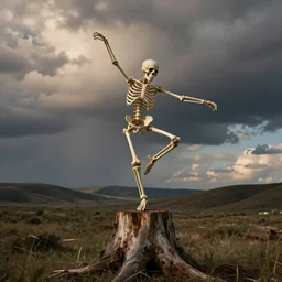skeleton dancing on a stump, ild photo