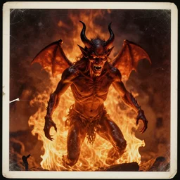 photo of demon in fire, old vintage photography, damaged photo, film artifacts, scratches, tears, hyperrealistic, ultra detailed, 4 k