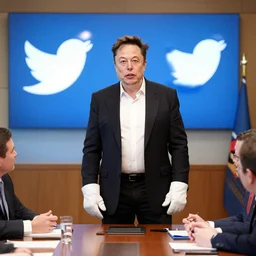 Elon Musk dressed as Mario at a bussines meeting with Twitter board