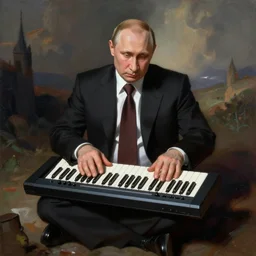 Vladimur Putin rocking the Keytar in the style of Frank Frazetta