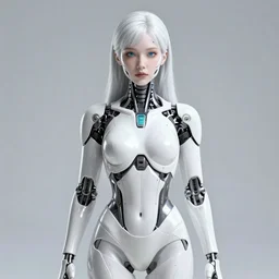 white girl cyborg, symmetrical face, face enhancement, full shot, highly detailed, epic composition
