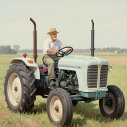 high quality high detail painting by norman rockwell, hd, old man on tractor, muted pastel colors, photorealistic lighting