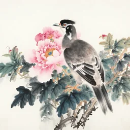 a beautiful painting peony bird, by zhangda qian painting