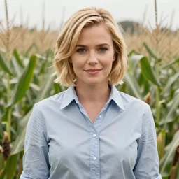 film still of brittany murphy standing in cornfield, short blonde hair, beautiful face, wearing shirt, realistic proportions, ink, black and white, illustration, cinematic compo, sition, lineart, clean lines, sean phillips