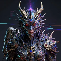 portrait of a demonic dragon, celestial. intricate abstract. cyberpunk, vhs glitch. glorious cosmic helmet. intricate artwork. immaculate. holy. empty oxygen tank. by  wlop, Antoine Collignon, dan mumford. octane render, trending on artstation, dan witz very coherent symmetrical artwork. cinematic, hyper realism, high detail, octane render, 8k, iridescent accents, deep color