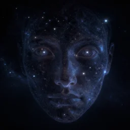 an giant face in space, stars, glowing, space, dark, beautiful, fine details. night setting. realistic shaded lighting poster by craig mullism, artgerm, jeremy lipkin and michael garmash, unreal engine, radiant light, detailed and intricate environment, digital art, trending on art station,