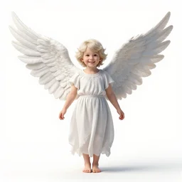 cheerful angel with white wings, high detail digital art, full body, standing, isolated on a pure white background, centered, whole figure in frame, sharp focus, studio lighting